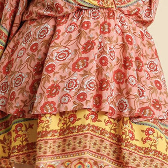 Umgee Boho Gypsy Floral Layered Mini Dress - Picture 6 of 6